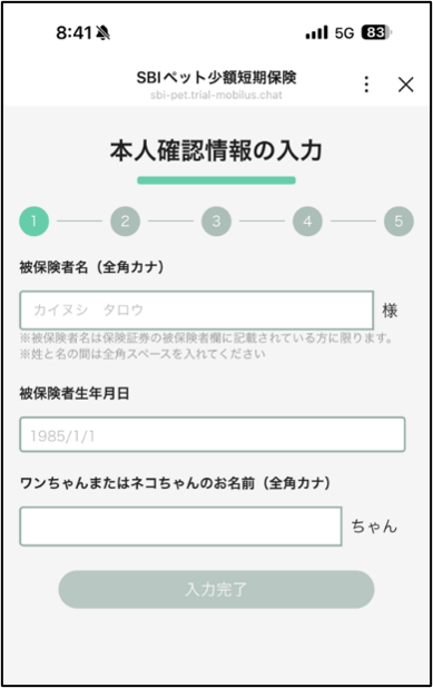手続き状況の確認ページ_3.本人確認情報の入力