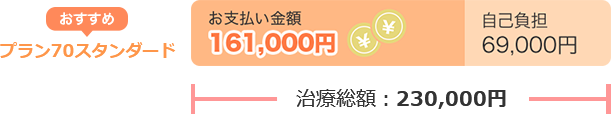 おすすめプラン70スタンダード お支払い金額161,000円 自己負担69,000円 治療総額230,000円