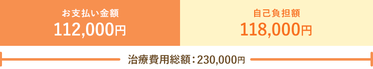 お支払い金額　112,000円　自己負担額　118,000円　治療費用総額：230,000円